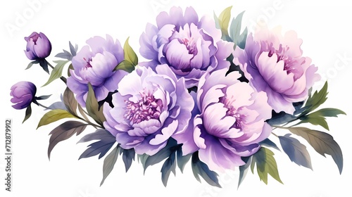 Watercolor illustration of purple flowers, flower clip art. Bouquet of peonies. generative ai photo