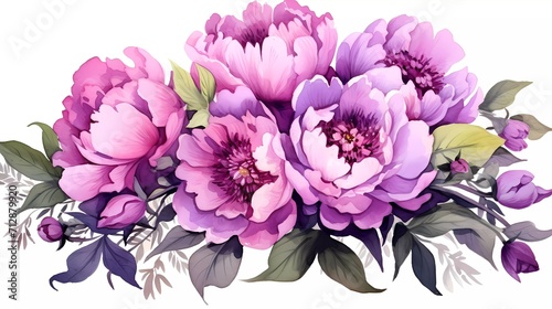 Watercolor illustration of purple flowers, flower clip art. Bouquet of peonies. generative ai © KBL Sungkid