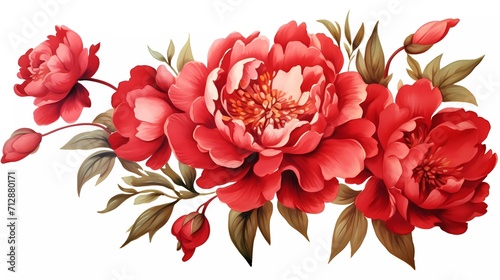 Fototapeta Naklejka Na Ścianę i Meble -  watercolor illustration of red flowers, flower clip art. Bouquet of peonies. generative ai