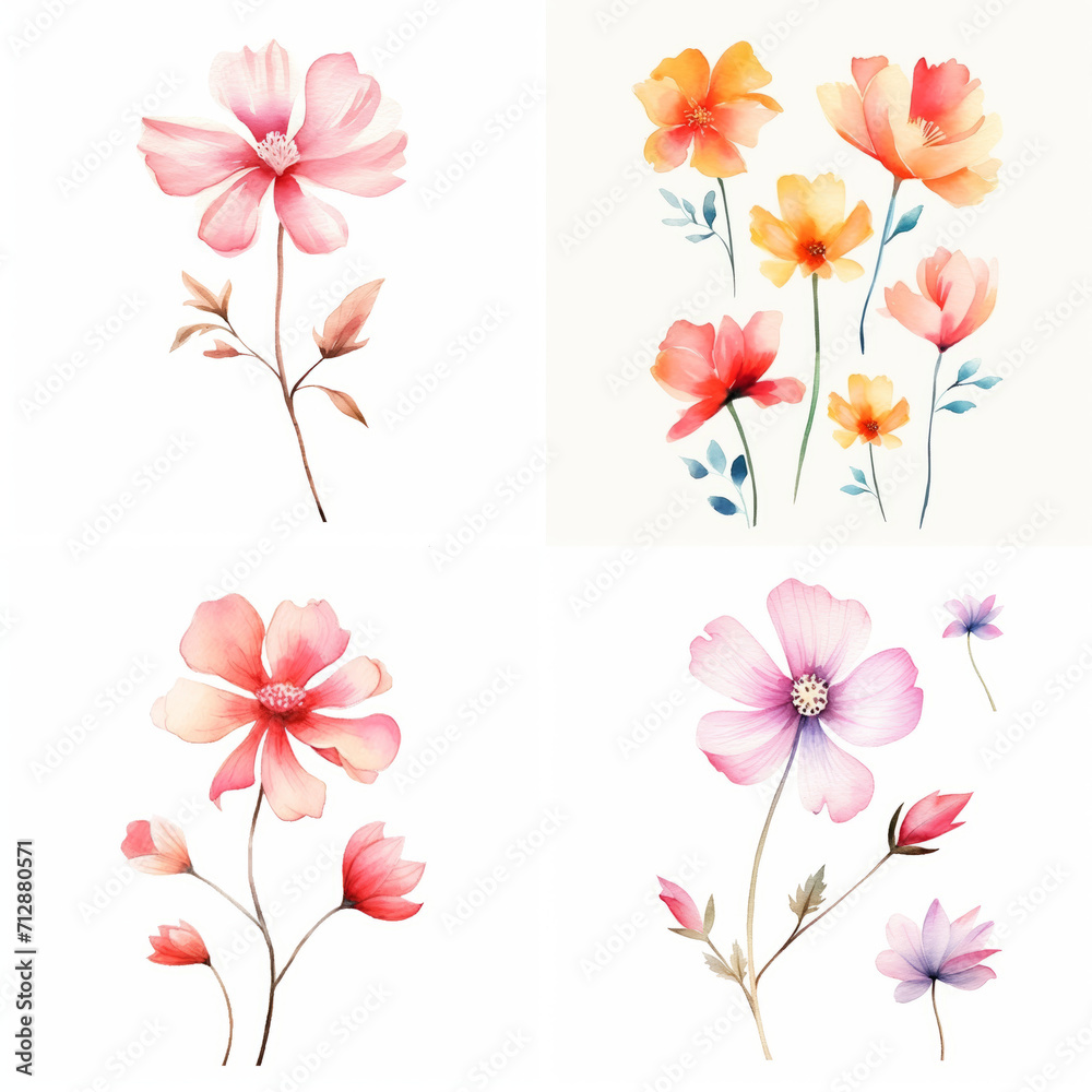 Set of flower wartercolor 