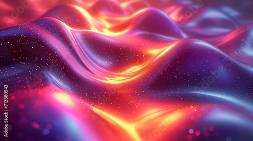 Fluid neon wave in 3D, shimmering with an iridescent sheen. Set against a bright, holographic abstract background. HD quality.
