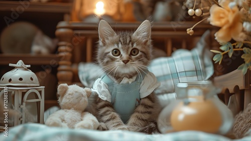 Cute Kitten on the bed