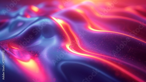 Glossy, 3D-rendered neon wave, fluid and iridescent. Bright, multicolored abstract background enhancing the holographic sheen. HD realism.