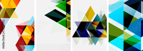 Colorful bright triangles with various colors and transparencies. Vector illustration For Wallpaper, Banner, Background, Card, Book Illustration, landing page