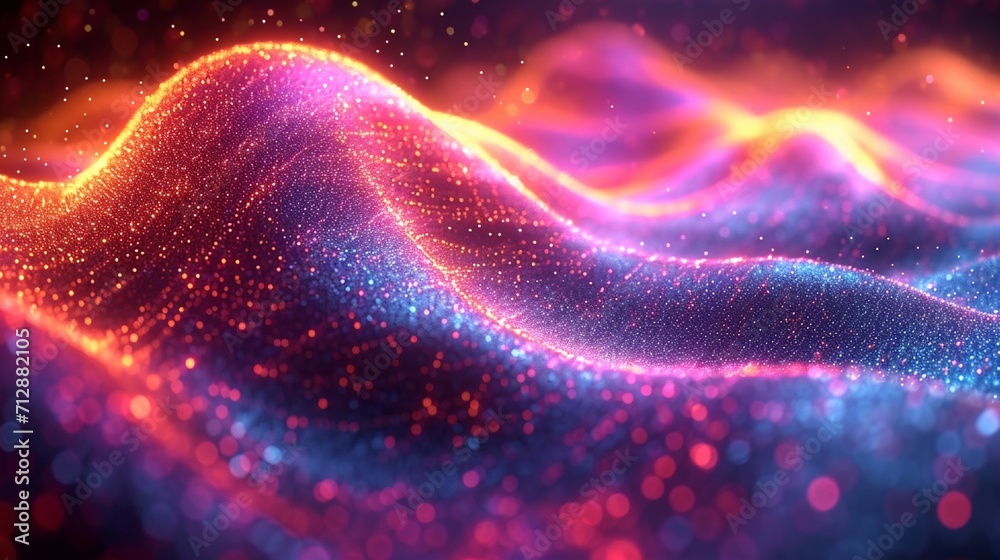 Glossy, iridescent 3D neon wave curving against a vivid, abstract backdrop. Holographic glow, captured in HD. Glossy, iridescent 3D neon wave curving against a vivid, abstract backdrop. Holographic glow, captured in HD.