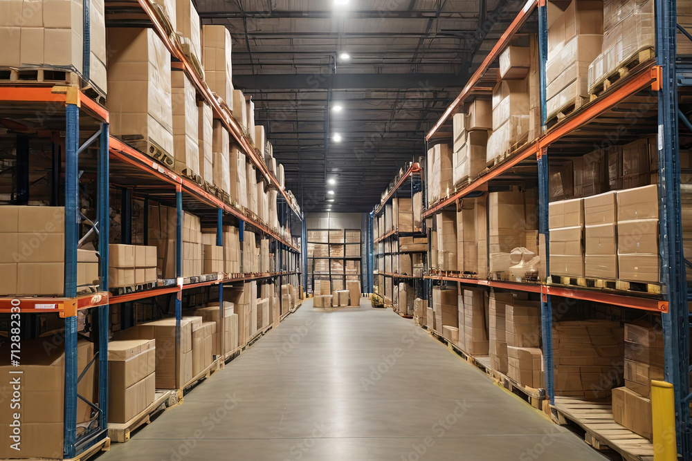 Explore the vastness of our warehouse scene, filled with neatly stacked boxes and towering shelves. A perfect image for conveying scale and logistics efficiency.
