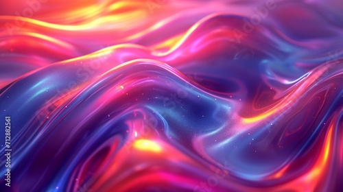 Glossy neon wave, fluid and iridescent in 3D. Set against a dynamic, colorful abstract background. HD camera-like realism.