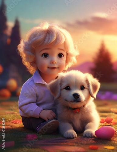 imagine prompt cute dog with cute baby Generative AI photo