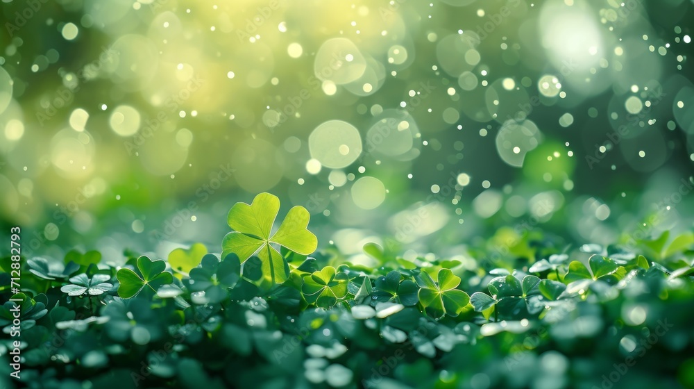 St. Patrick's Day Celebration with Clover Confetti and Soft Green Bokeh Lights St. Patrick's Day Celebration with Clover Confetti and Soft Green Bokeh Lights