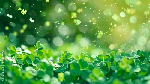 St. Patrick's Day Celebration with Clover Confetti and Soft Green Bokeh Lights