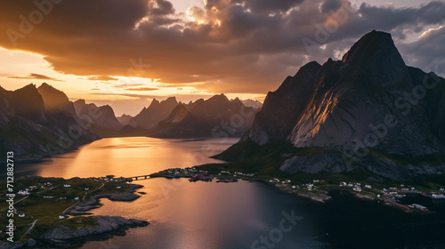 Village called A in Lofoten islands, Norway. Ai Generative