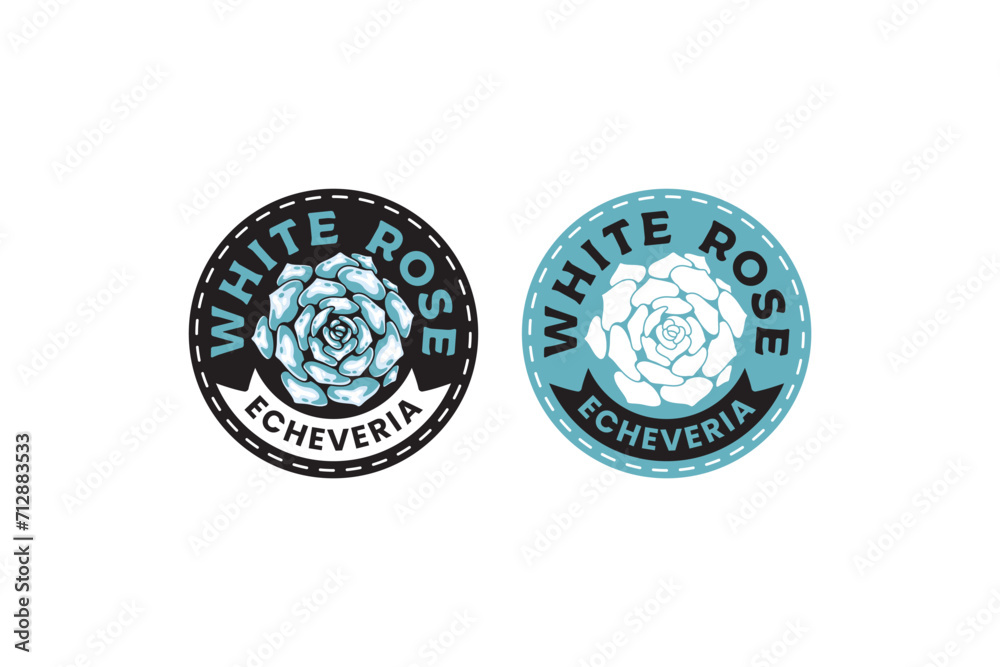 Obraz premium white rose succulents and echeveria badge emblem logo design for plant shop and lover business 