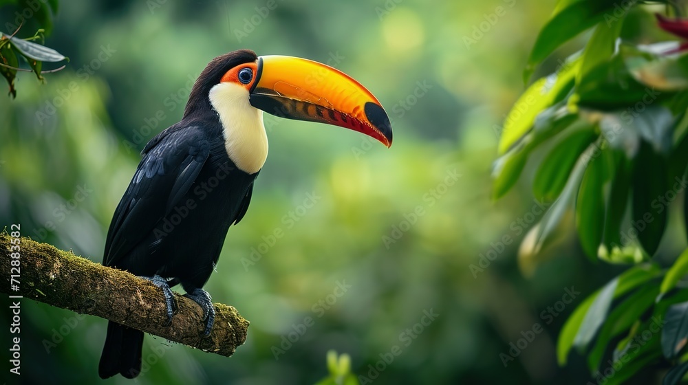 Toucan tropical bird sitting on a tree branch in natural wildlife environment in rainforest jungle Toucan tropical bird sitting on a tree branch in natural wildlife environment in rainforest jungle