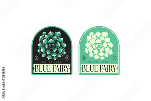 blue fairy succulents and echeveria badge emblem logo design for plant shop and lover business
