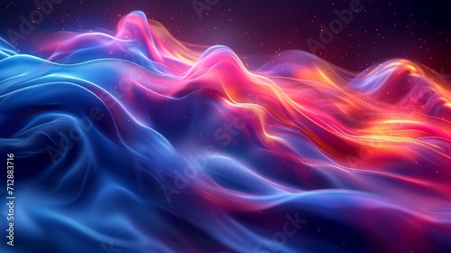 Iridescent, 3D neon wave in motion. Vibrant, abstract holographic backdrop enhancing fluidity. High-definition finish.