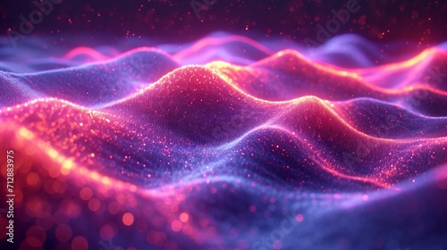 Iridescent neon wave in fluid 3D motion, set against a vibrant, holographic abstract background. Lifelike HD camera effect.