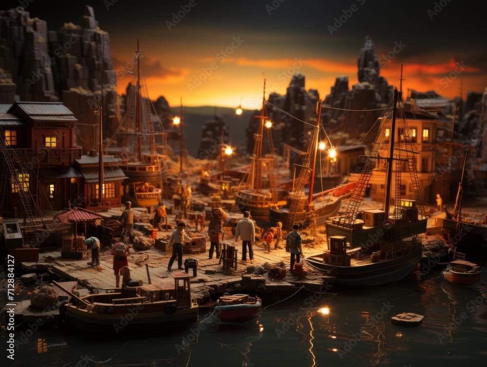 Fishing Village Sunrise Sunset Birds Boats Fisherman Fishermen Wharf Pier Dock Background Wallpaper Image