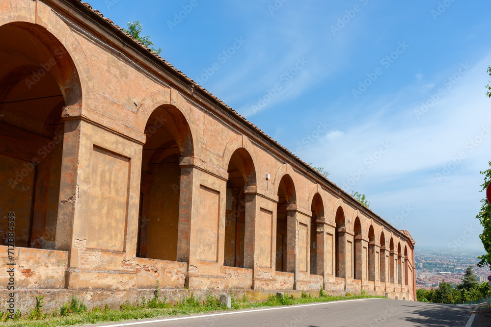 Long row arches of exterior of heritage landmark portico San Luca