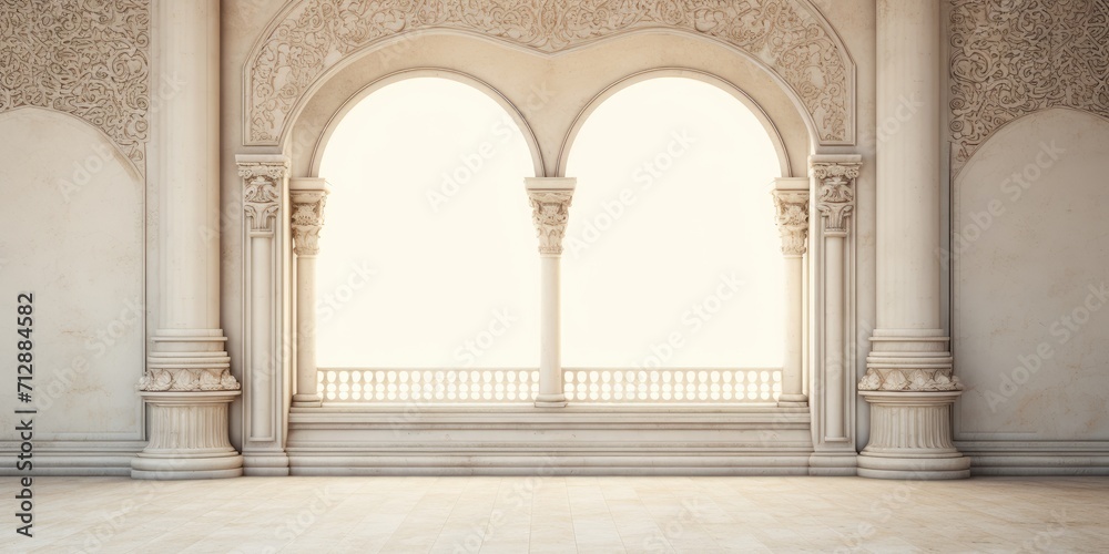 ed wall with antique colonnade and decorative frame in the background. - obrazy, fototapety, plakaty 