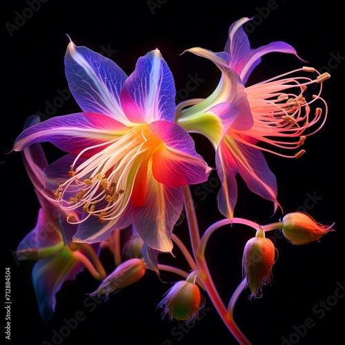 Generative AI Columbine Flower neon Color illustration photo