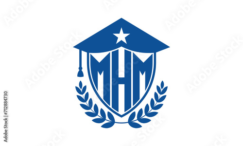 MHM three letter iconic academic logo design vector template. monogram, abstract, school, college, university, graduation cap symbol logo, shield, model, institute, educational, coaching canter, tech