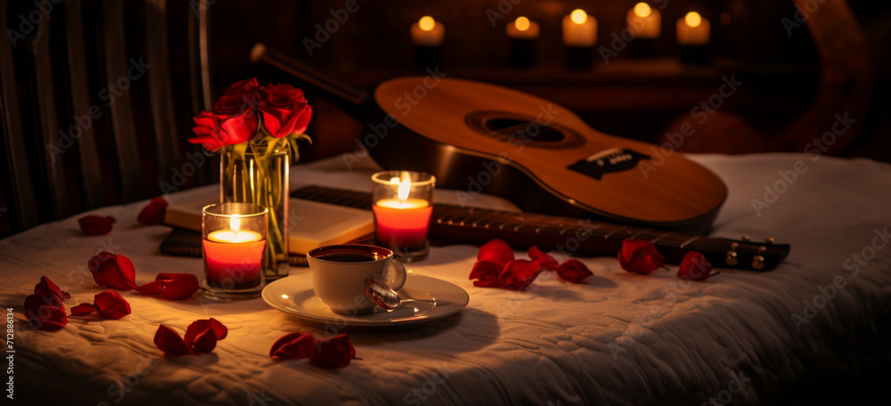 a romantic dinner at home with candles soft music