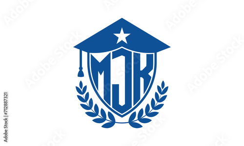 MJK three letter iconic academic logo design vector template. monogram, abstract, school, college, university, graduation cap symbol logo, shield, model, institute, educational, coaching canter, tech