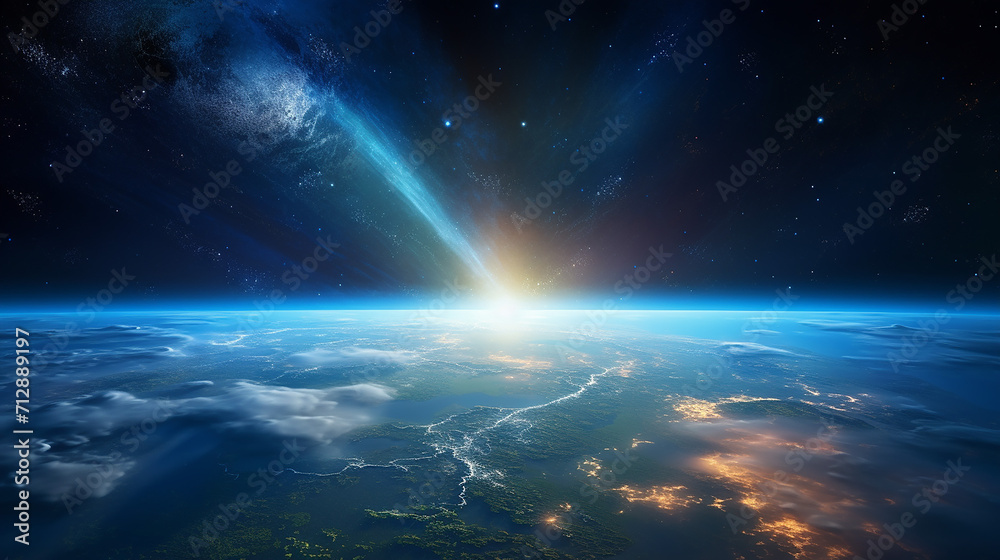 view from space with panoramic view of the earth sun star and galaxy sunrise over planet earth view from space with panoramic view of the earth sun star and galaxy sunrise over planet earth