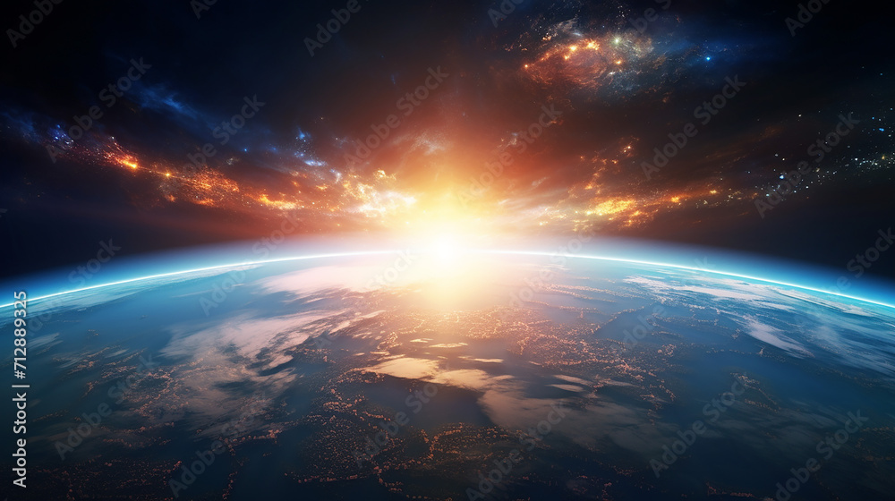 panoramic view of the earth sun star and galaxy sunrise over planet earth, view from space panoramic view of the earth sun star and galaxy sunrise over planet earth, view from space