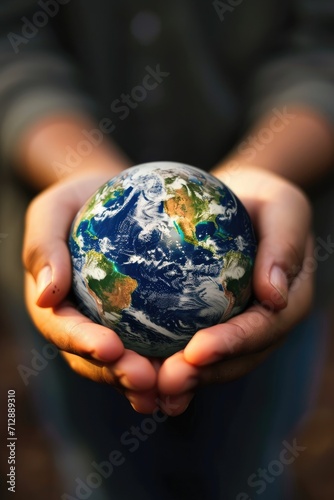 Hands holding an Earth globe photo