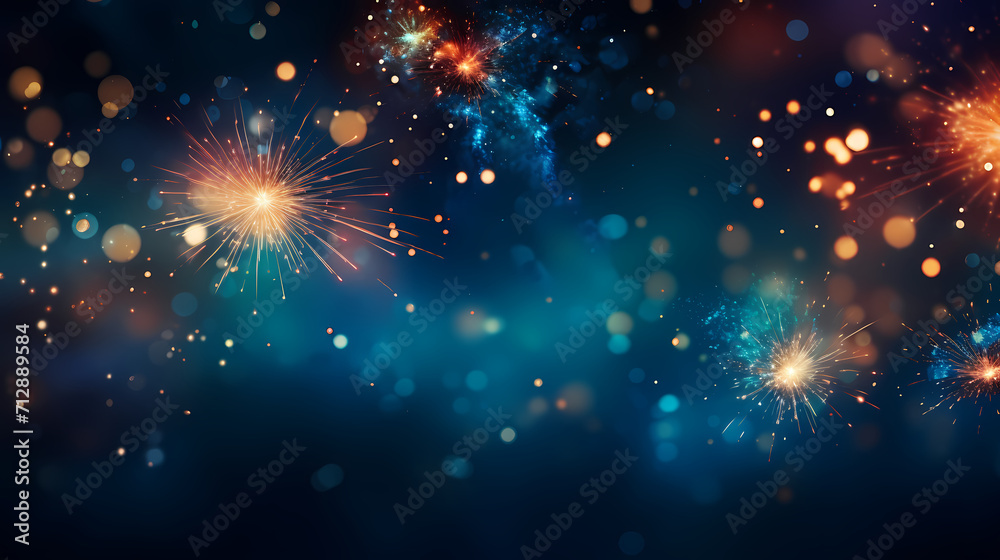 Naklejka premium Beautiful fireworks background at night for holiday decoration