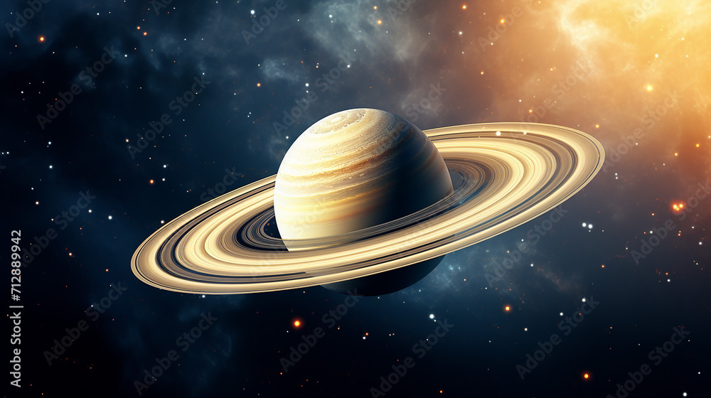 beautiful saturn planet in the universe planet with rings - obrazy, fototapety, plakaty 