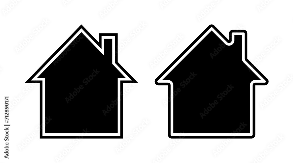 Black home icon set vector. Building silhouette outline icon illustration isolated on white background. Black home icon set vector. Building silhouette outline icon illustration isolated on white background.