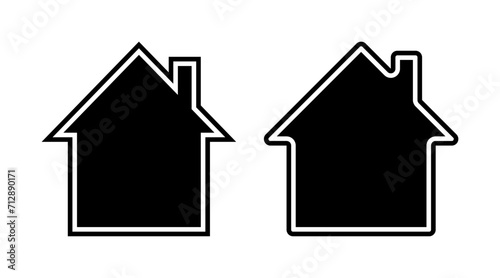 Black home icon set vector. Building silhouette outline icon illustration isolated on white background.