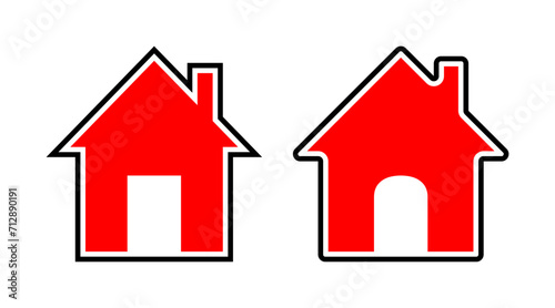 Black and red home flat icon set vector. House building outline icon illustration isolated on white background.