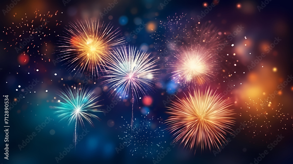 Happy New Year, burning fireworks with bokeh light background Happy New Year, burning fireworks with bokeh light background