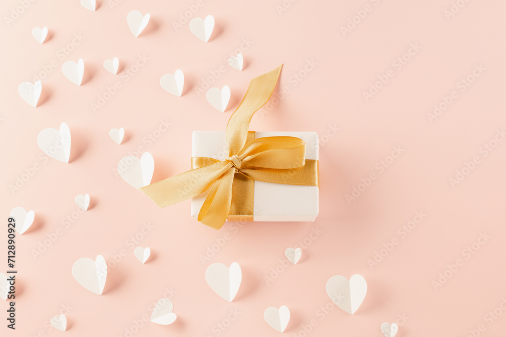 Happy Valentine's Day Background. Top view beautiful hearts and gift boxes on pastel pink background surprise your loved with space for text, mother's day, concept banner holiday Happy Valentine's Day Background. Top view beautiful hearts and gift boxes on pastel pink background surprise your loved with space for text, mother's day, concept banner holiday