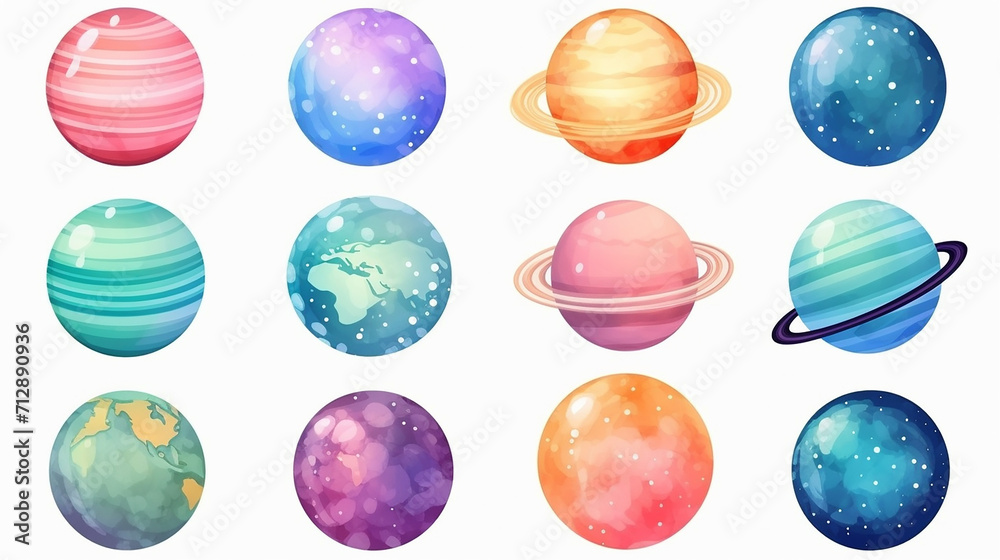 set of cartoon planets. colorful set of isolated planet set of cartoon planets. colorful set of isolated planet