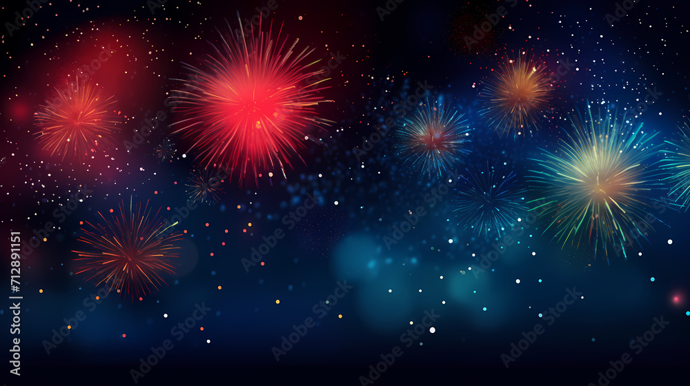 Naklejka premium Happy New Year, burning fireworks with bokeh light background