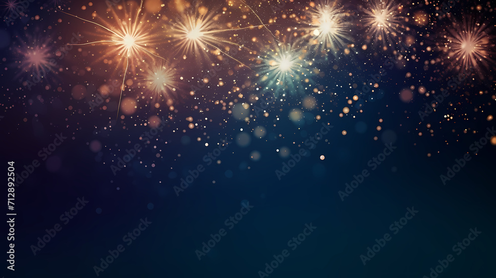Fototapeta premium Happy New Year, burning fireworks with bokeh light background
