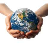 Two Hands Holding Earth Isolated on Transparent or White Background, PNG