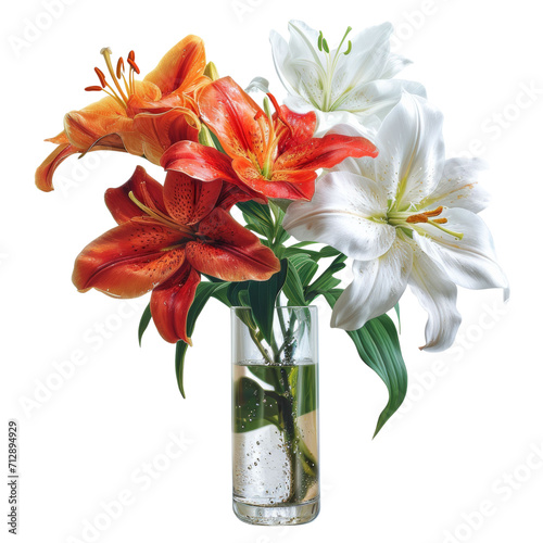 Lilies on Vase Isolated on Transparent or White Background, PNG