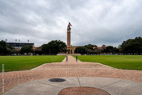 Louisiana State University’s War Memorial Tower with overcast skies before the storm  photo