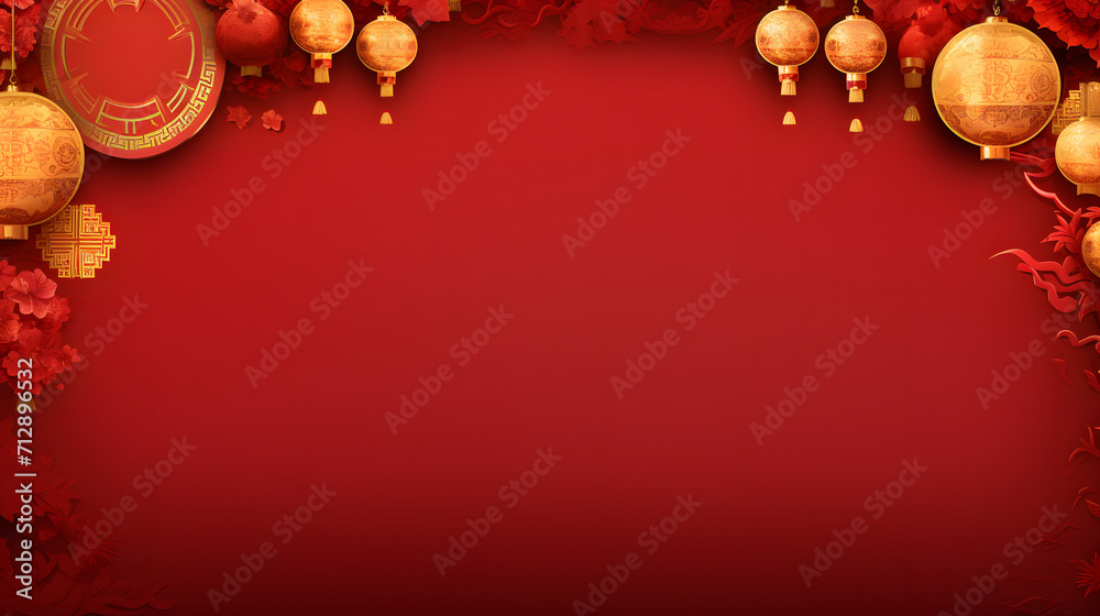 Chinese New Year banner with big blank space for text, red background Chinese New Year banner with big blank space for text, red background