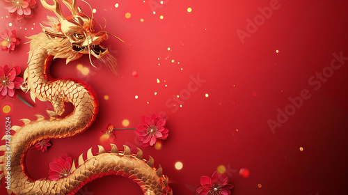 Dragon Happy new year chines red background 