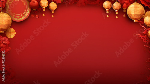 Chinese New Year banner with big blank space for text, red background