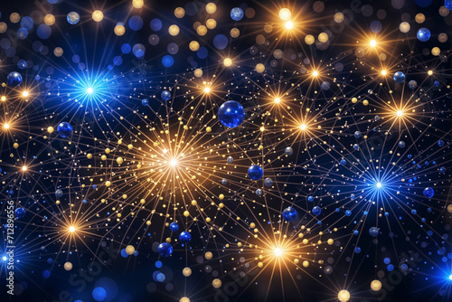 Abstract Royal Blue Sparkles Light and Stars, Neon Glitter Particles Background © Love Planet