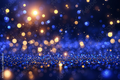 Abstract Royal Blue Sparkles Light and Stars, Neon Glitter Particles Background