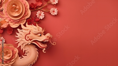 red paper chinese dragon on red paper