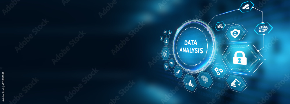 Data Analysis for Business and Finance Concept. Information report for digital business strategy. Business, technology, internet and networking concept. 3d illustration